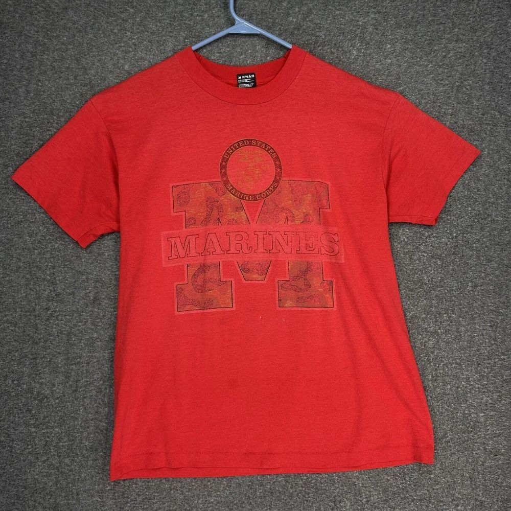 Vintage United States Marine Corp Single Stitch T-Shirt Mens XL‎ Red S/S